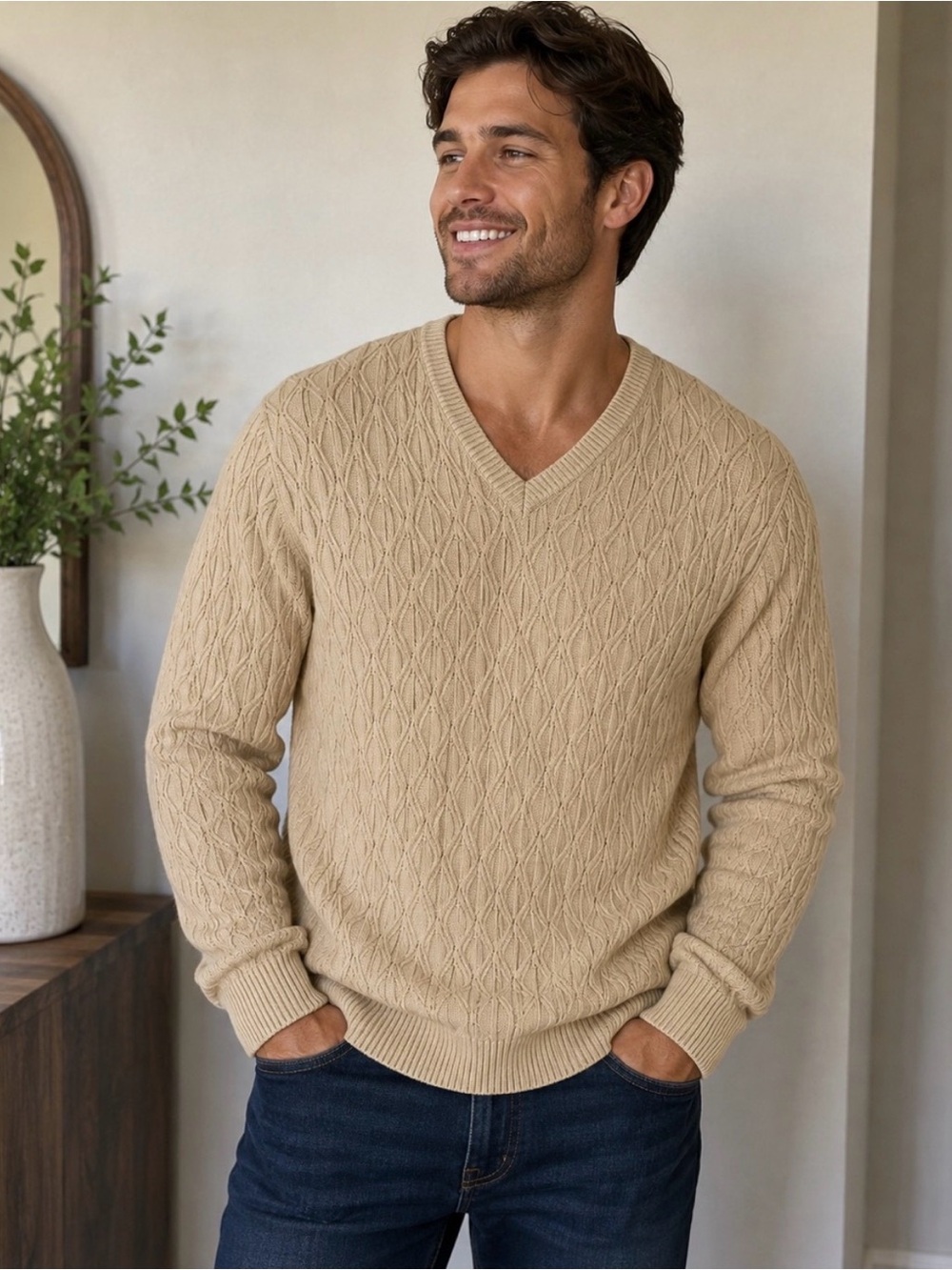 Vintage Talbots Men’s XL Cable Knit V-Neck Sweater